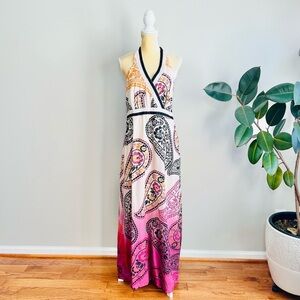 Style & Co Floral Paisley Wrap Halter Dip Dyed Maxi Dress